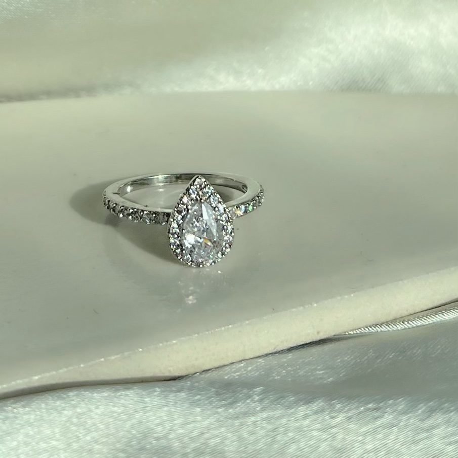 Drop Silver Diamanté Ring