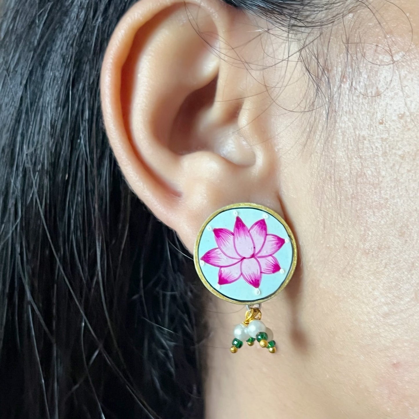 Hand Painted Lotus Earrings