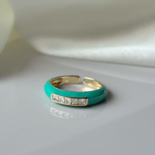 Aqua Gold Enamel Ring