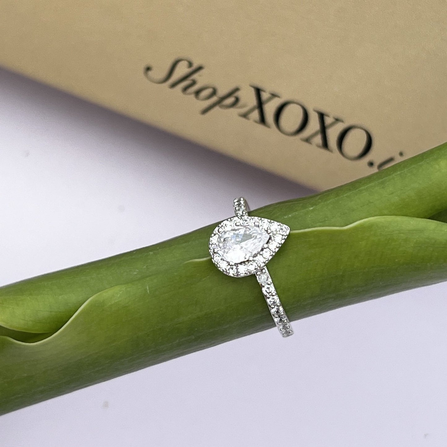 Drop Silver Diamanté Ring
