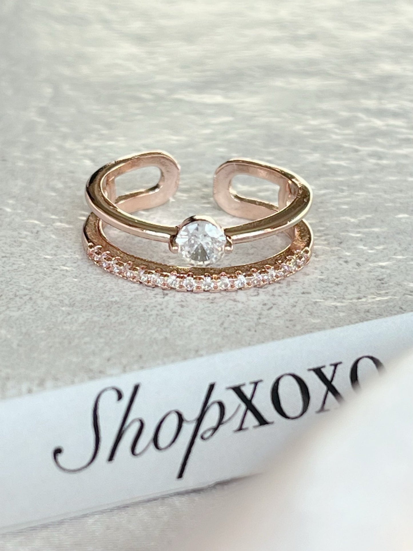 Rose Diamanté Layered Ring