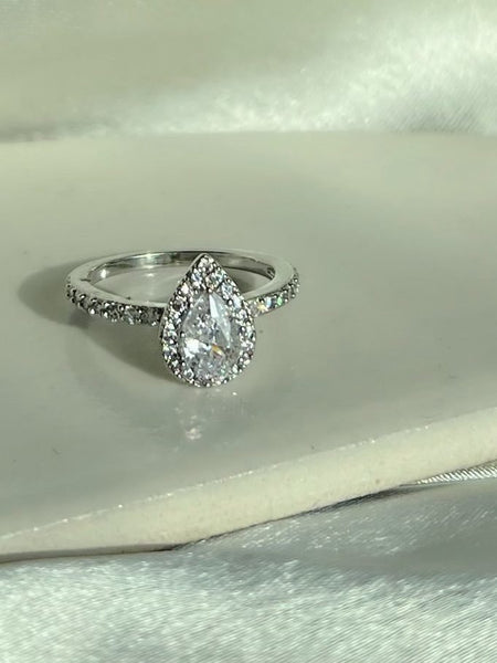 Drop Silver Diamanté Ring
