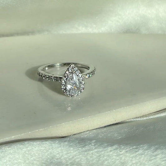 Drop Silver Diamanté Ring
