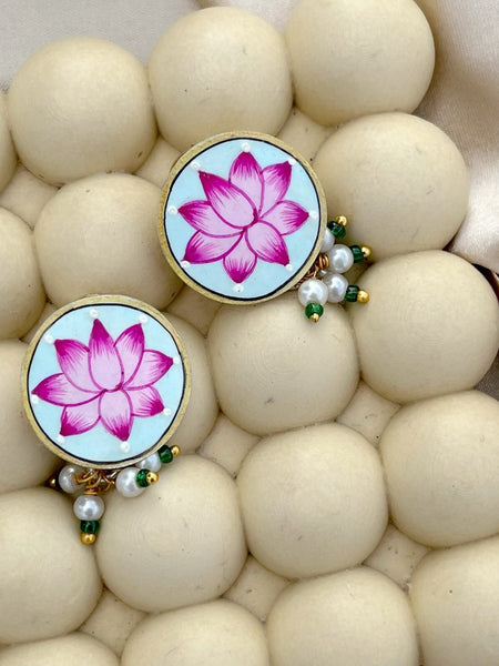 Hand Painted Lotus Earrings