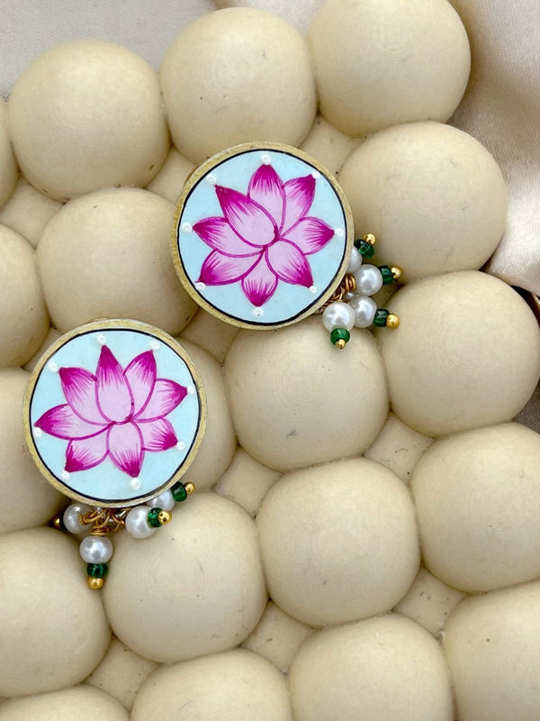 Hand Painted Lotus Earrings