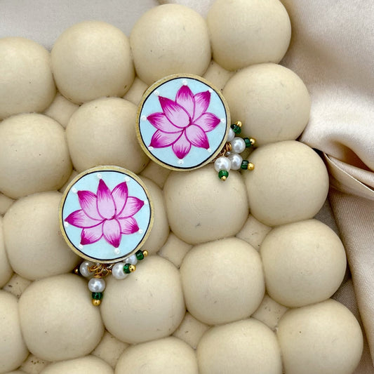 Hand Painted Lotus Earrings
