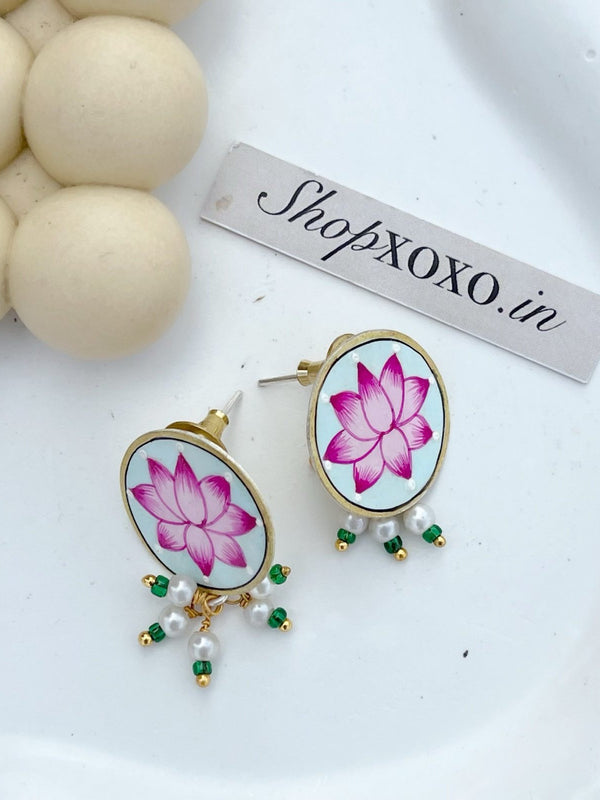 Hand Painted Lotus Earrings
