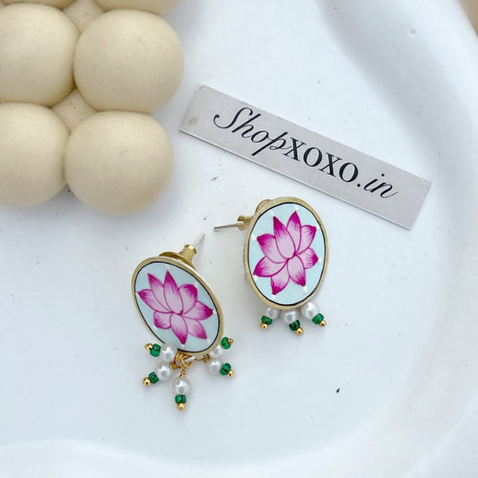 Hand Painted Lotus Earrings
