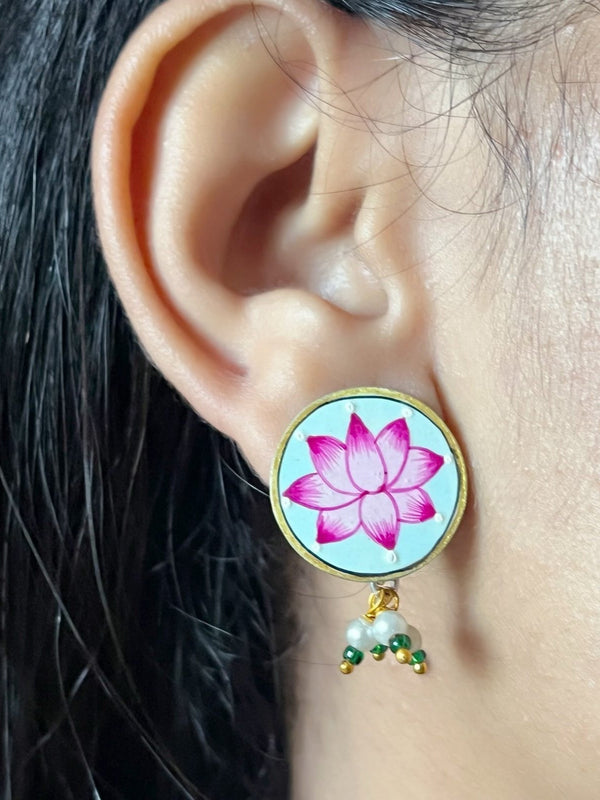 Hand Painted Lotus Earrings