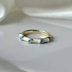 Slim White Nazar Ring