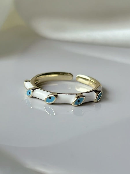 Slim White Nazar Ring