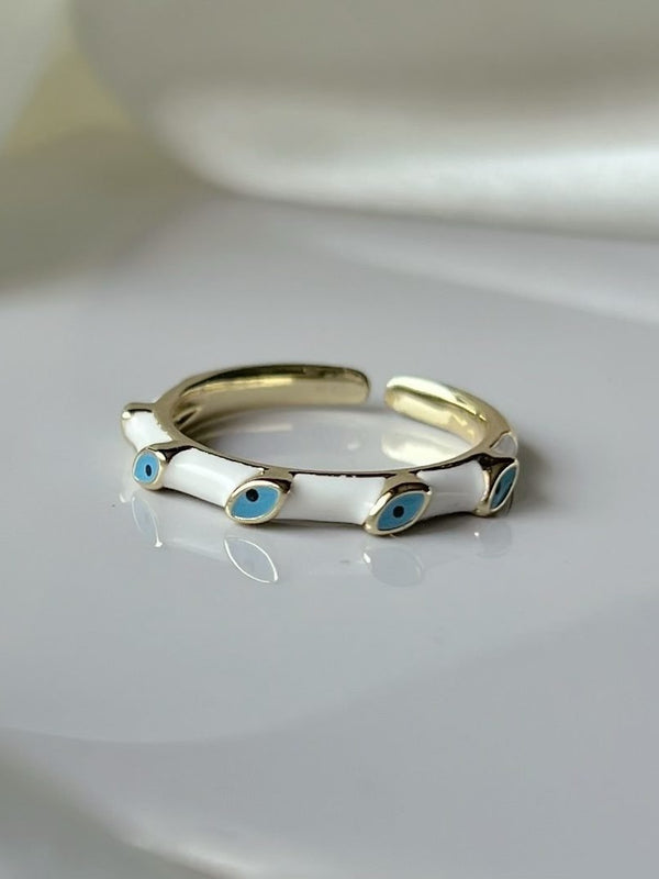 Slim White Nazar Ring