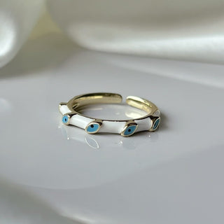 Slim White Nazar Ring