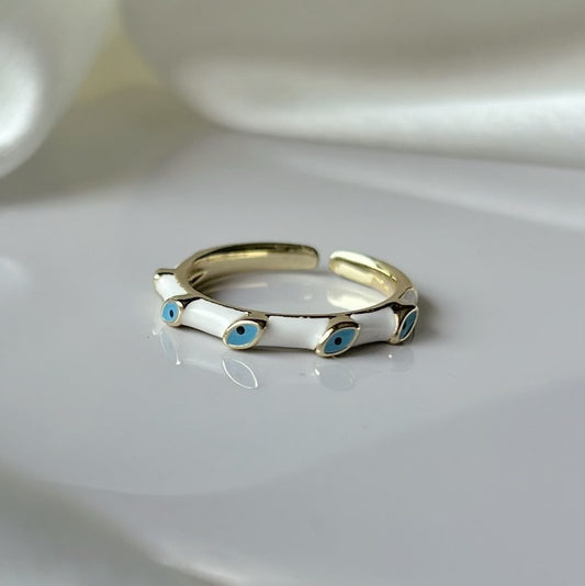 Slim White Nazar Ring