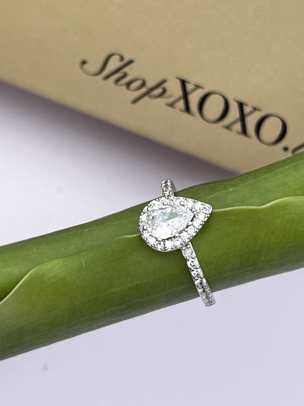 Drop Silver Diamanté Ring