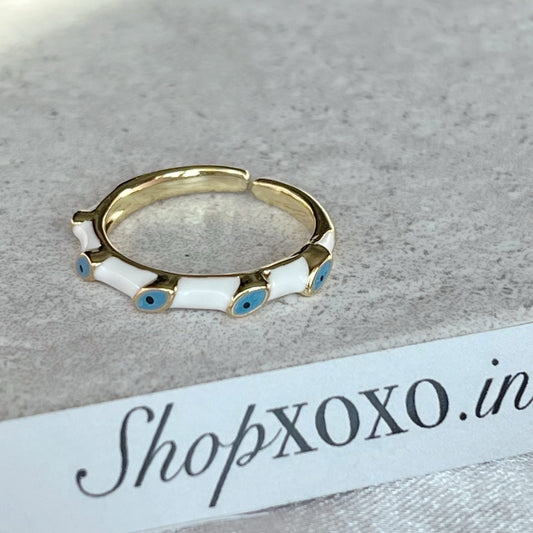 Slim White Nazar Ring
